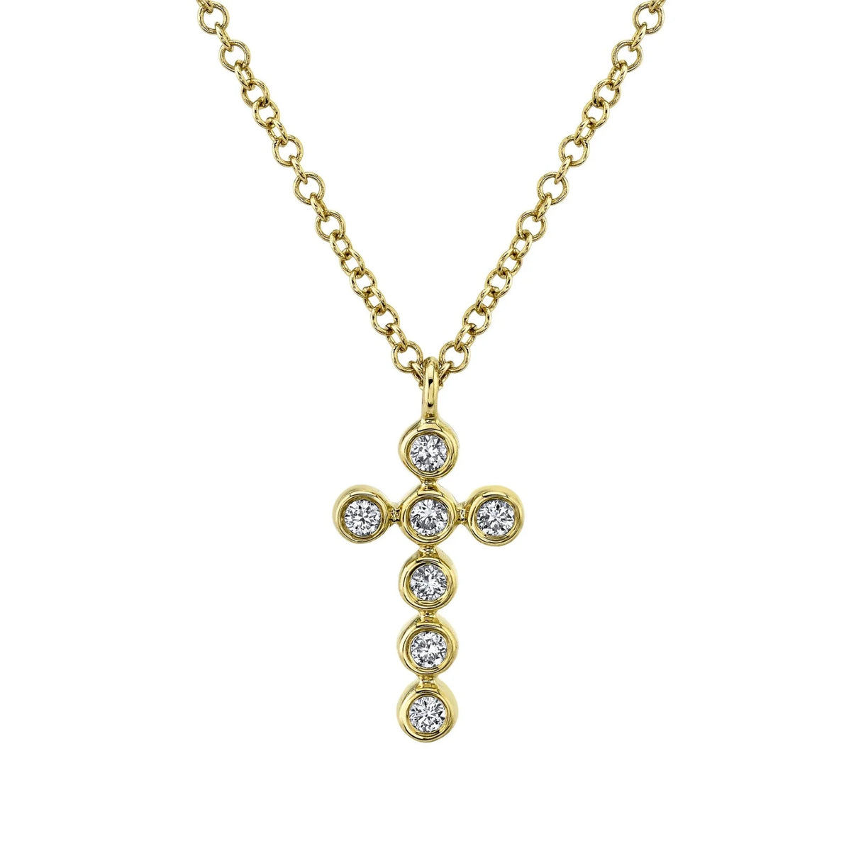 Bezel Set Cross Pendant Necklace in 14K Yellow Gold