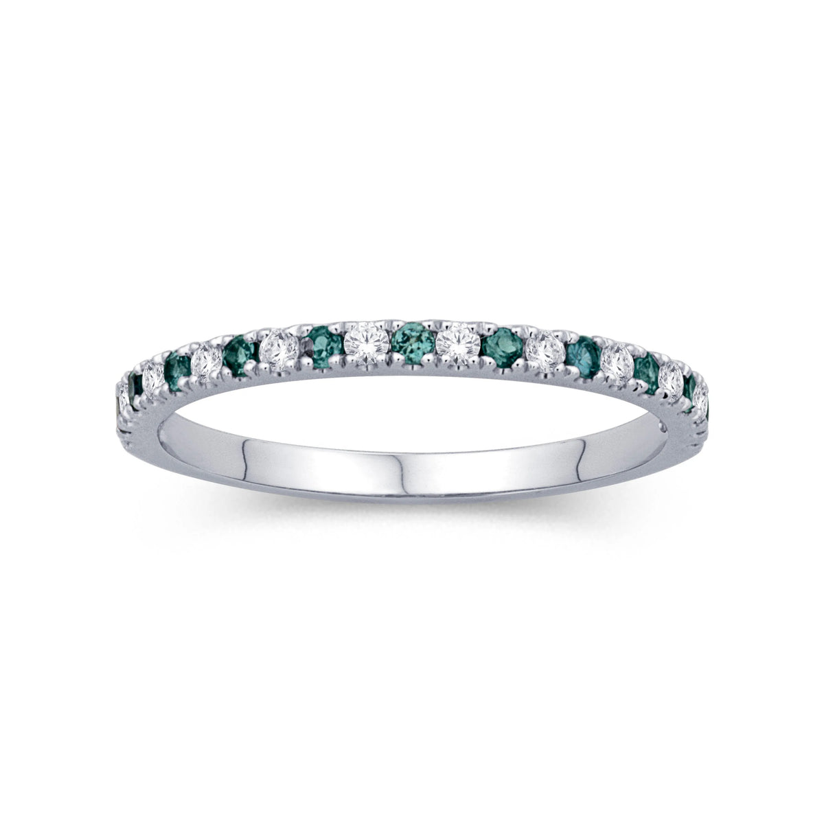 Alternating Alexandrite Diamond Ring in 14K White Gold, Size 6.5