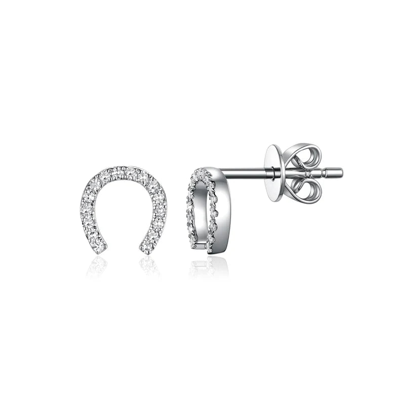 Diamond Horseshoe Stud Earrings in 14K White Gold