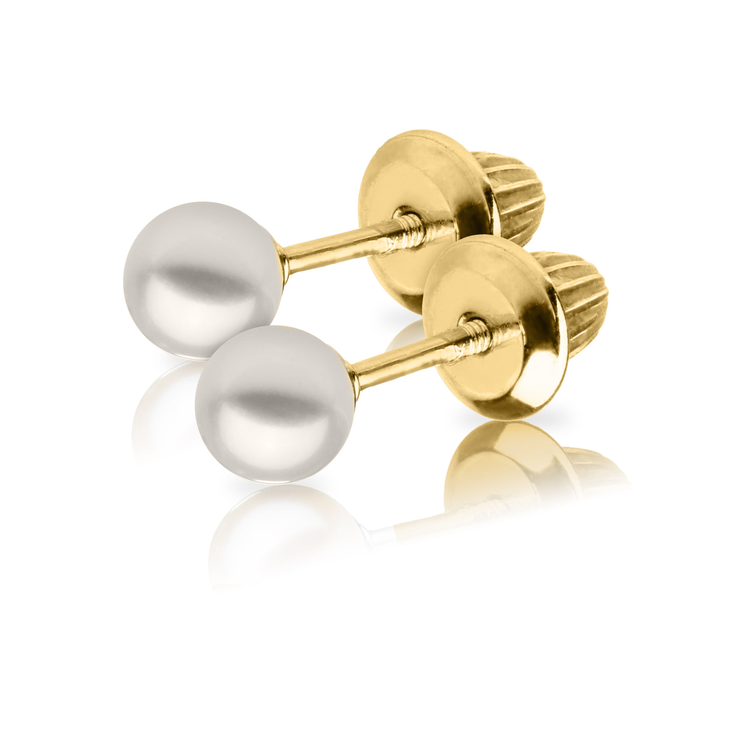 Children's June Birthstone Pearl Stud Earrings in 14K Yellow Gold