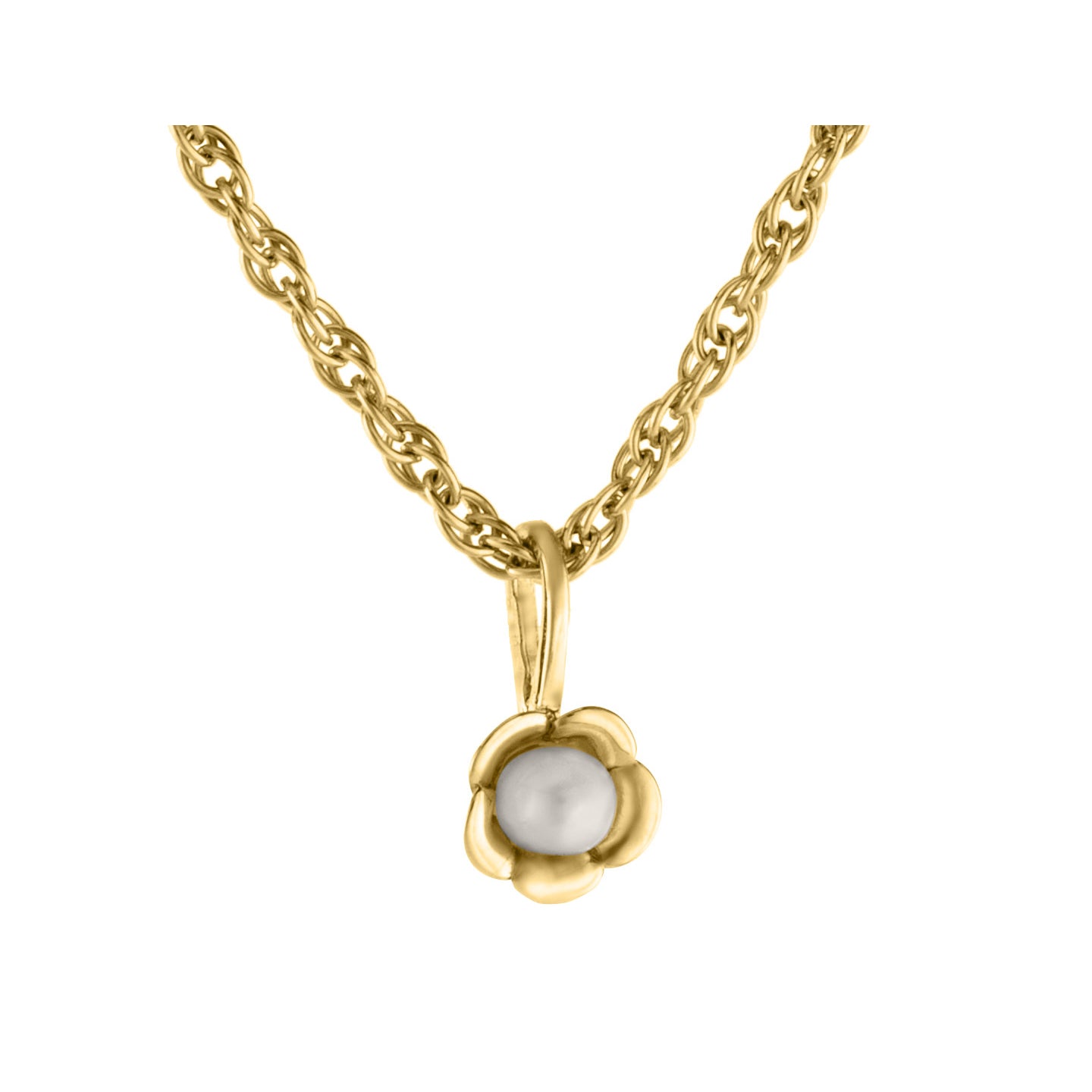 Children's Pearl Flower Pendant Necklace in 14K Yellow Gold