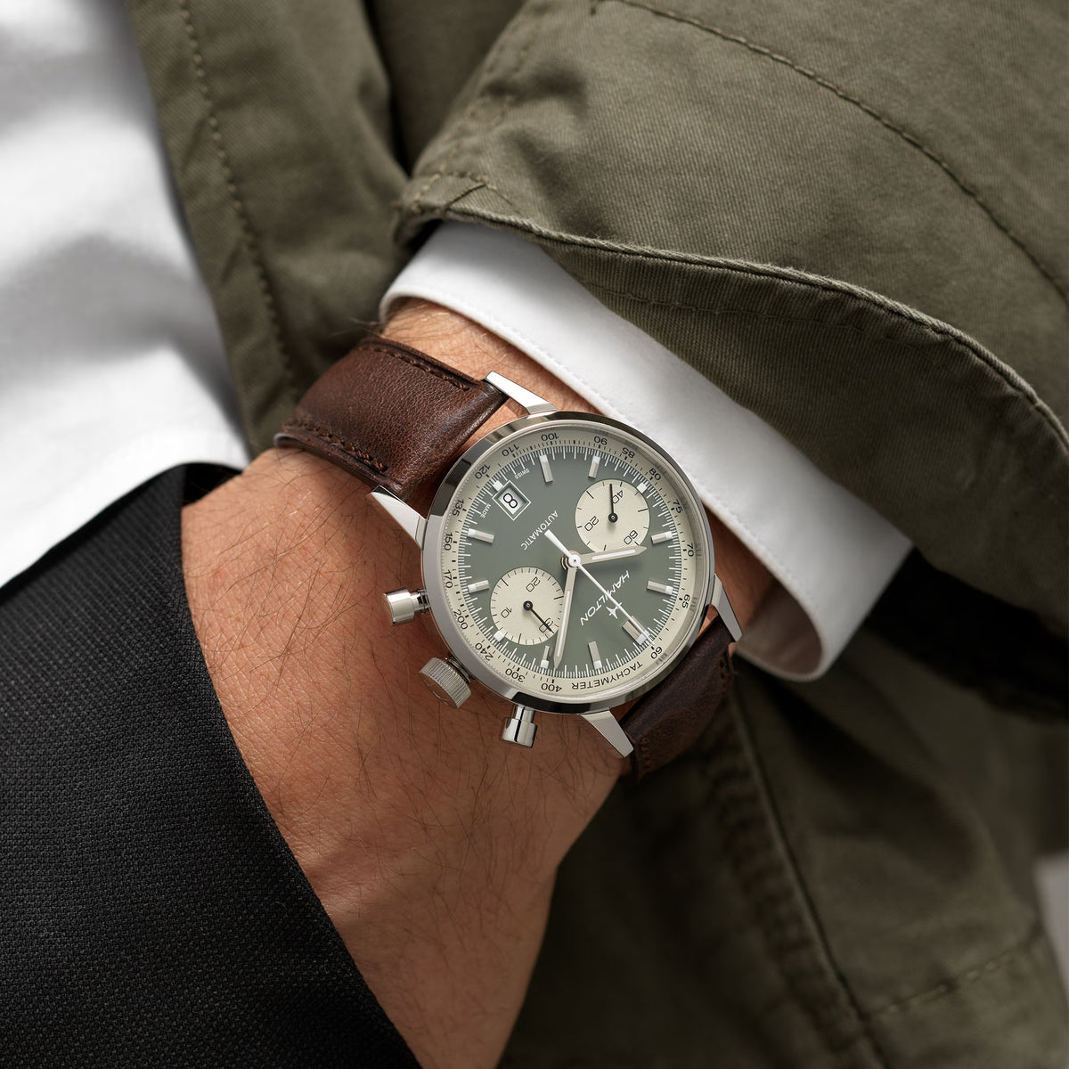 Hamilton Intra-Matic Chrono Green Dial Watch 40MM H38416560