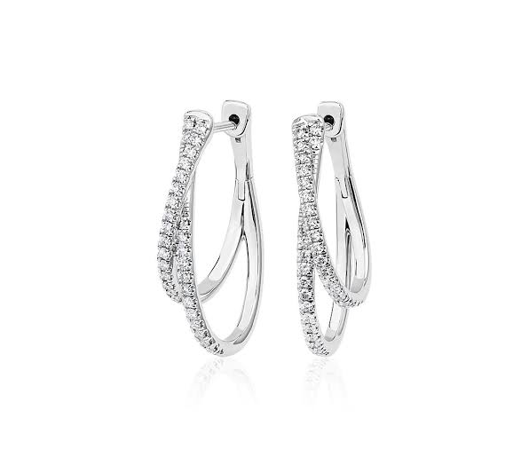 Double Twist Diamond Hoop Earrings in 14K White Gold