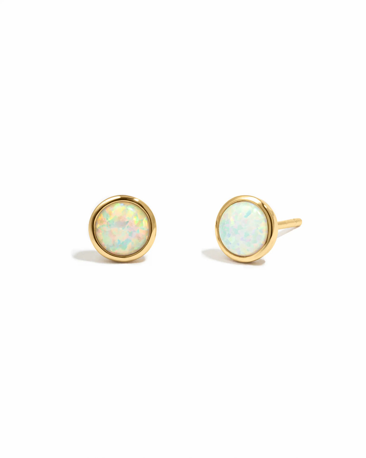 Bezel Set Opal Stud Earrings in 14K Yellow Gold