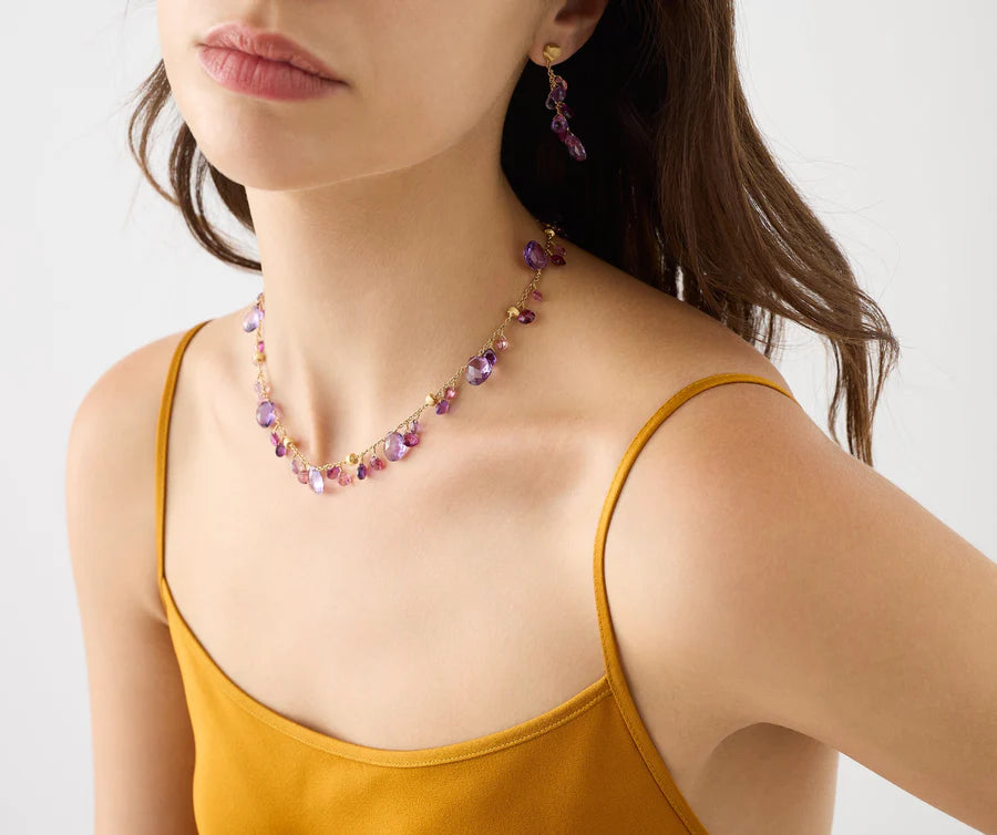 Marco Bicego Amethyst & Pink Tourmaline Short Necklace in 18K Yellow Gold