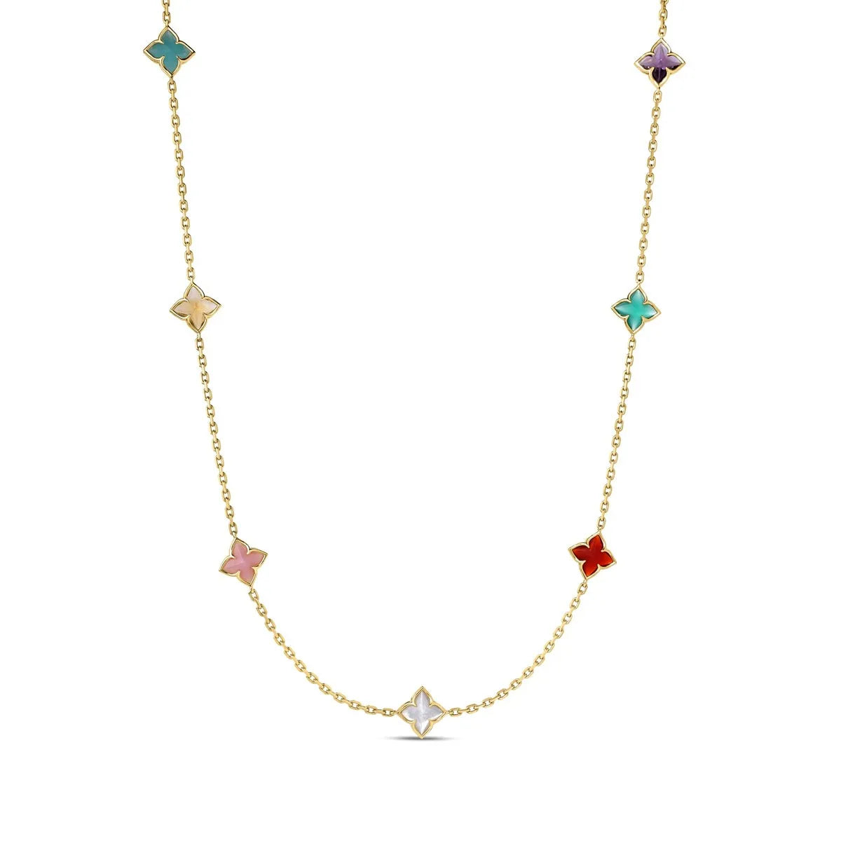 Roberto Coin Multi Color Stones Station Necklace in 18K Yellow Gold