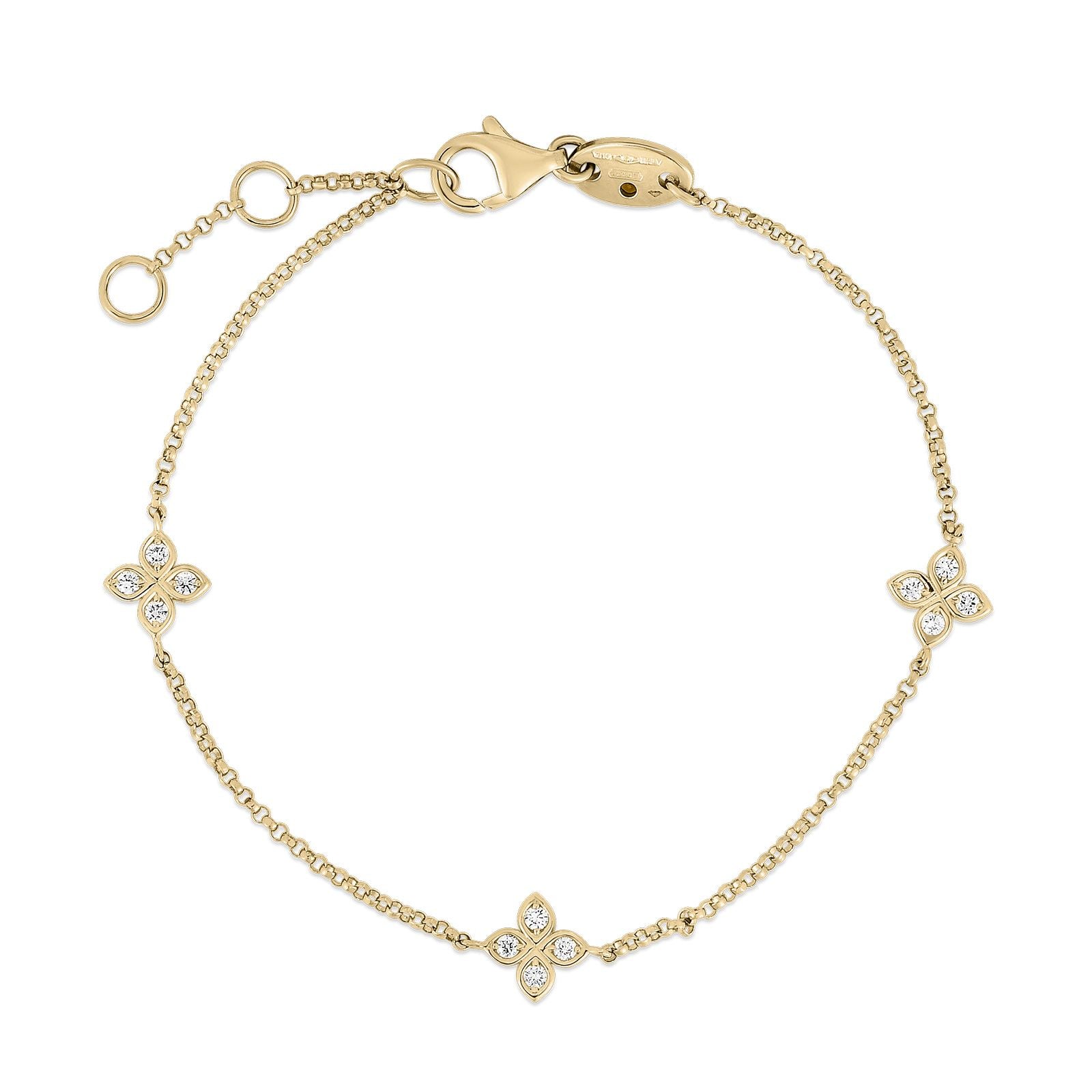 Roberto Coin Love by The Inch 3 Station Flower Bracelet in 18K Yellow Gold