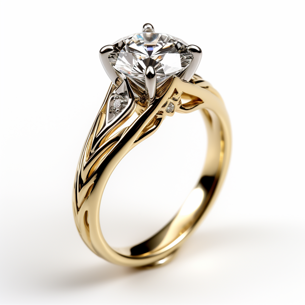 Gold ring with a diamond on a white background