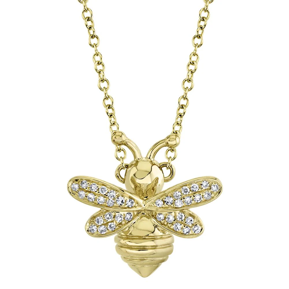 Diamond Bee Necklace in 14K Yellow Gold
