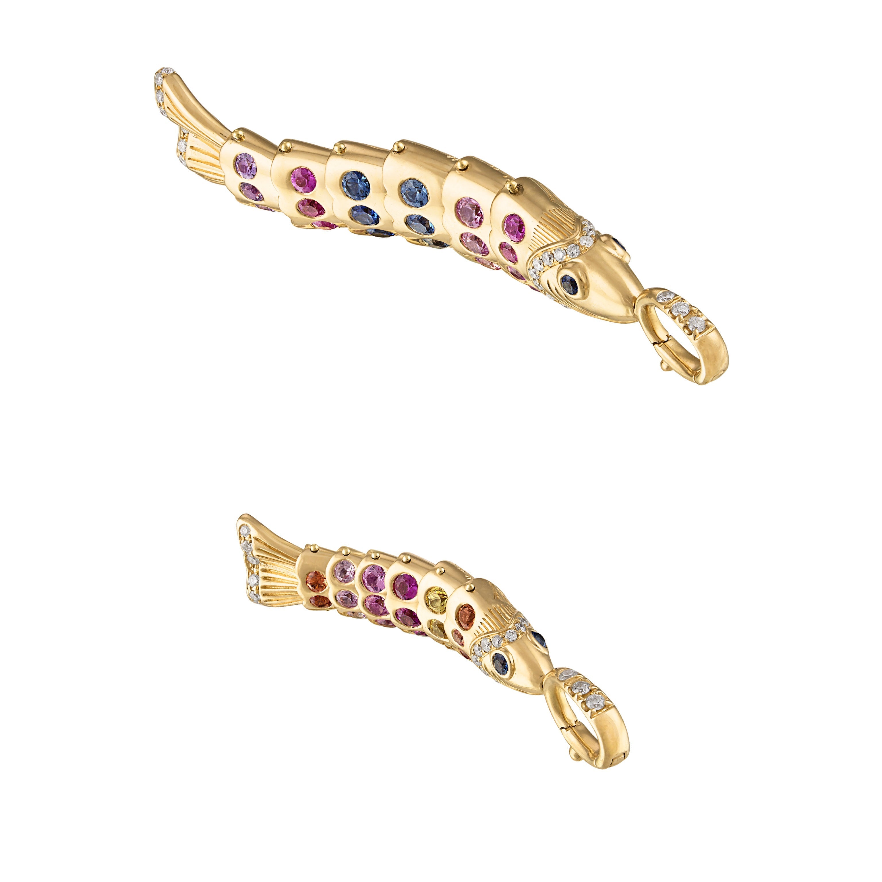 Eden Presley Large Swedish Fish Blue & Green Sapphire Charm in 14K Yellow Gold