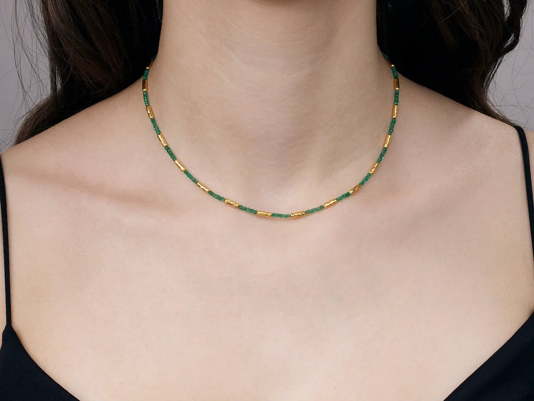 Gurhan Vertigo Emerald Beaded Necklace in 24K Yellow Gold