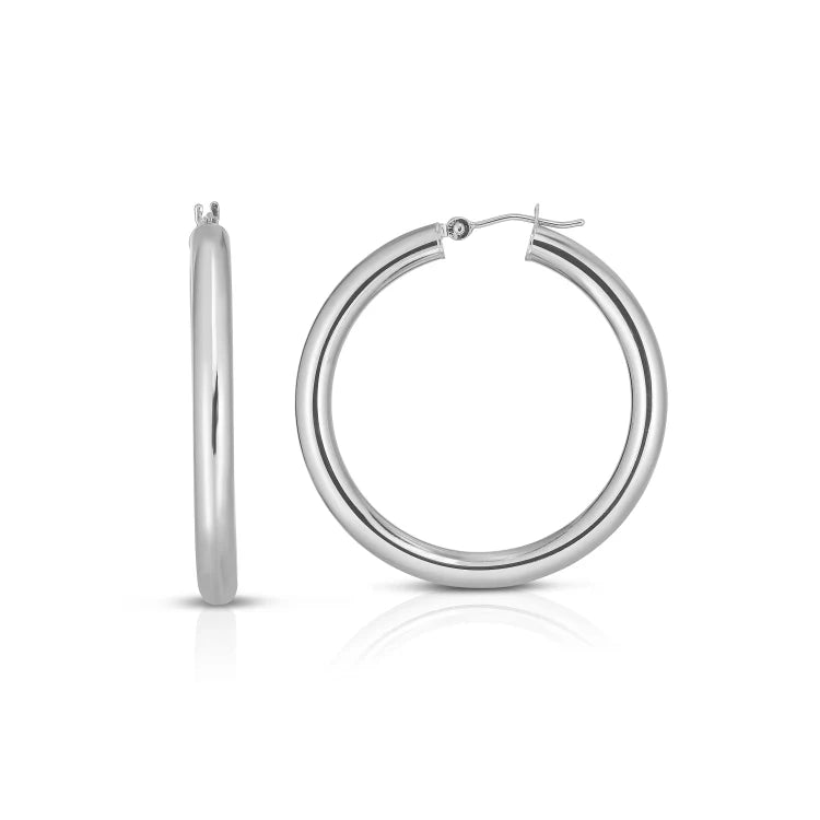 4X30MM Hollow Hoop Earrings in 14K White Gold