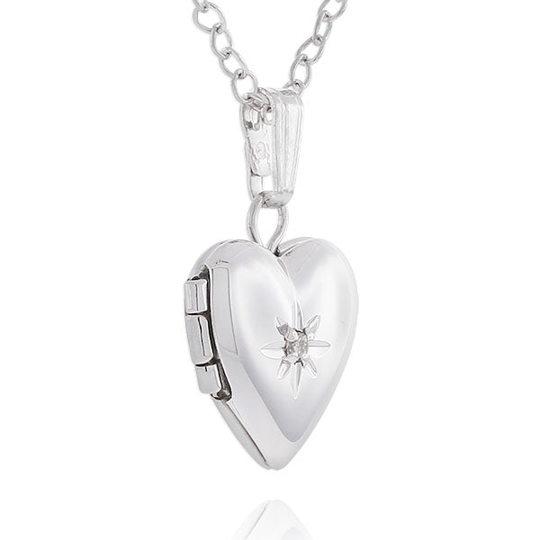 Children's Diamond Heart Locket Necklace in 14K White Gold