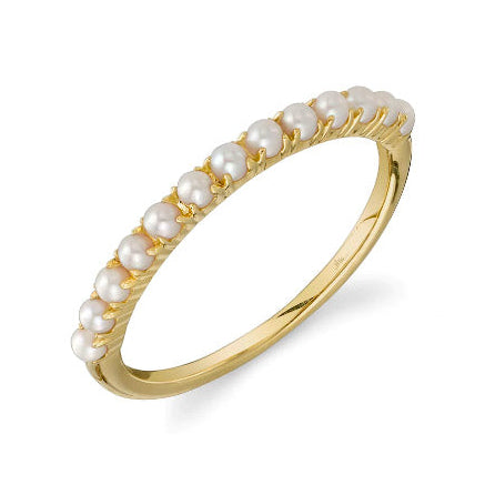 Pave Pearl Band in 14K Yellow Gold, Size 7