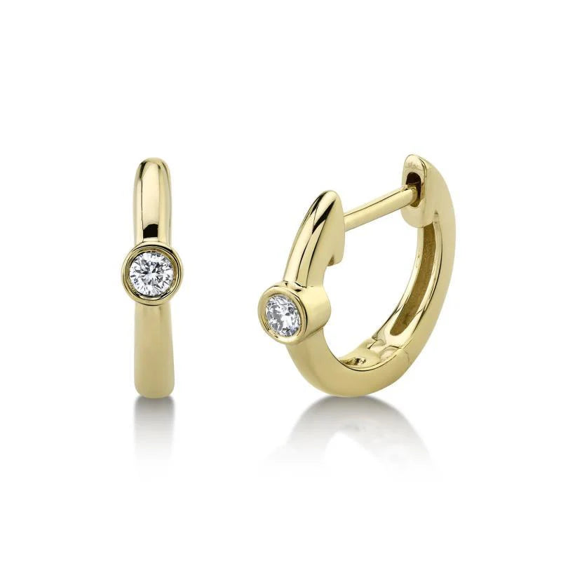 Single Diamond Bezel Huggie Hoop Earrings in 14K Yellow Gold