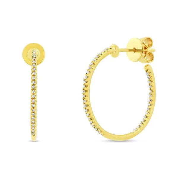 Pave Diamond Inside Outside Oval Hoop Earrings in 14K Yellow Gold