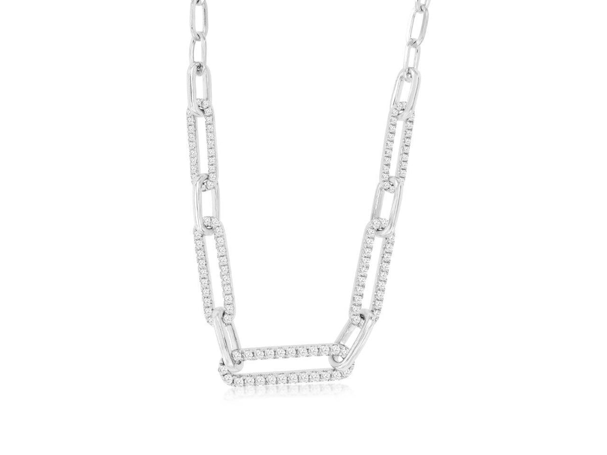Diamond Paperclip Chain Necklace in 14K White Gold