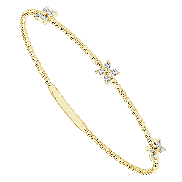 Diamond Flower Station Flex Bracelet in 14K Yellow Gold