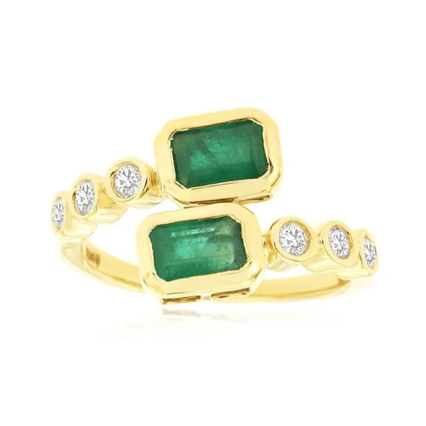 Bezel Set Emerald & Diamond Wrap Ring in 14K Yellow Gold, Size 7