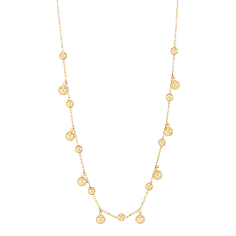 Graduated Bead Station & Dangle Necklace in 14K Yellow Gold