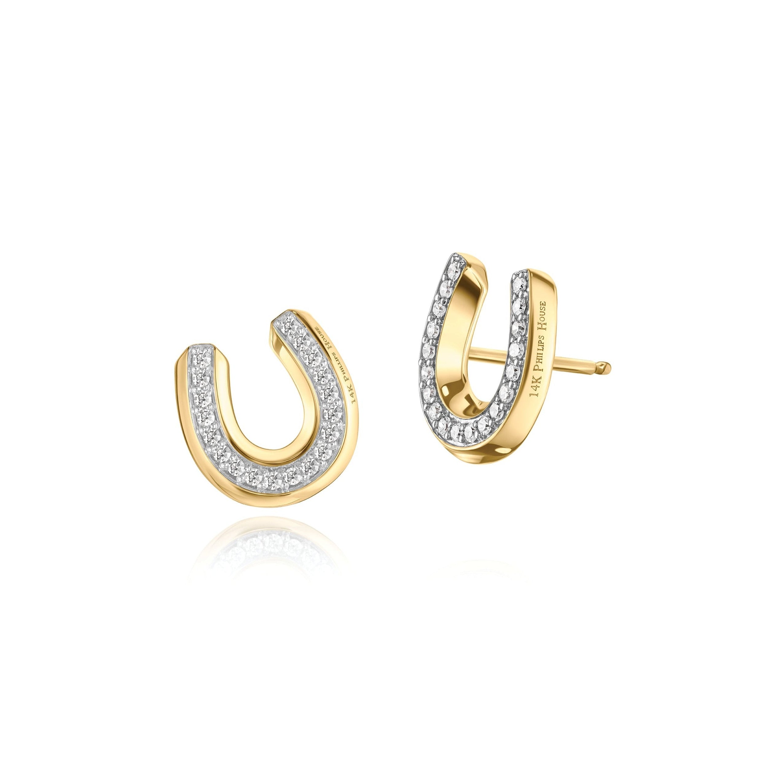 Phillips House Lucky Horseshoe Diamond Stud Earrings in 14K Yellow Gold