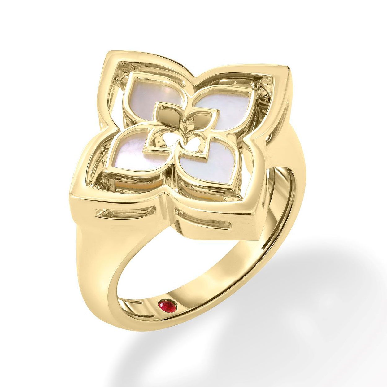 Roberto Coin Mother of Pearl Venetian Princess Pirouette Flower Ring in 18K Yellow Gold, Size 6.5