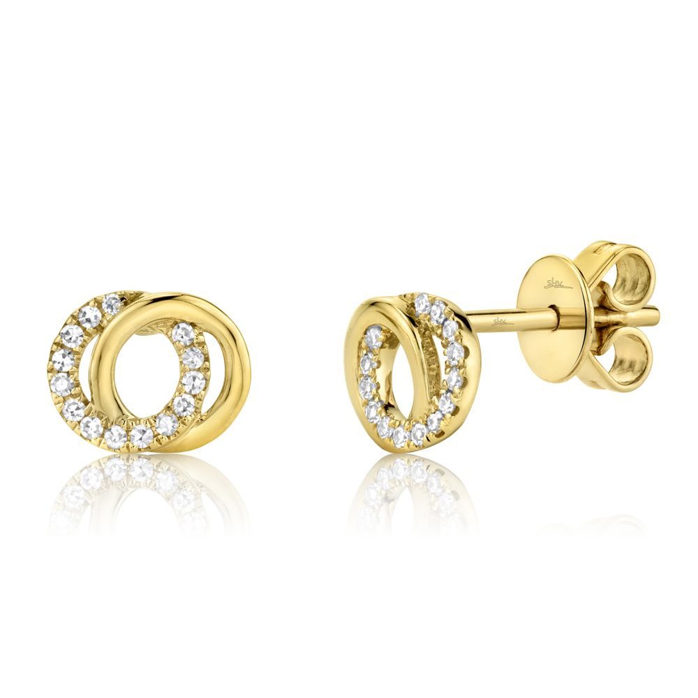 Diamond Interlocking Circle Stud Earrings in 14K Yellow Gold