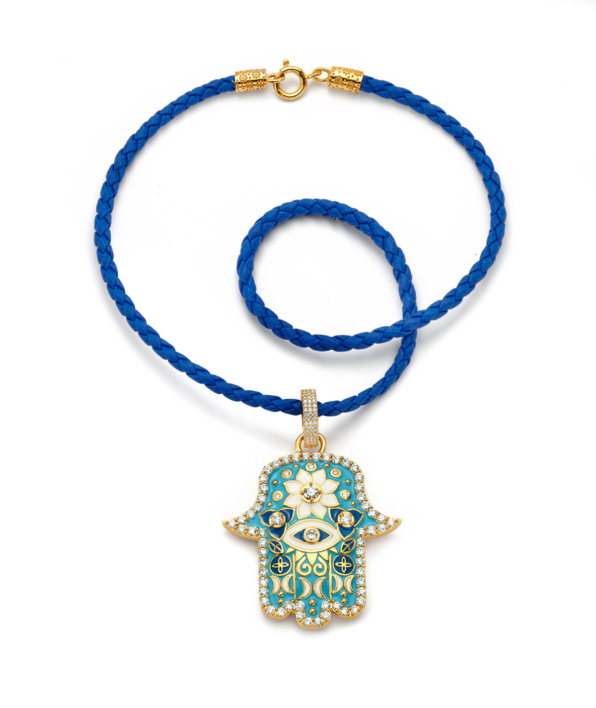 Buddha Mama Medium Sky Blue Hamsa Pendant in 20K Yellow Gold