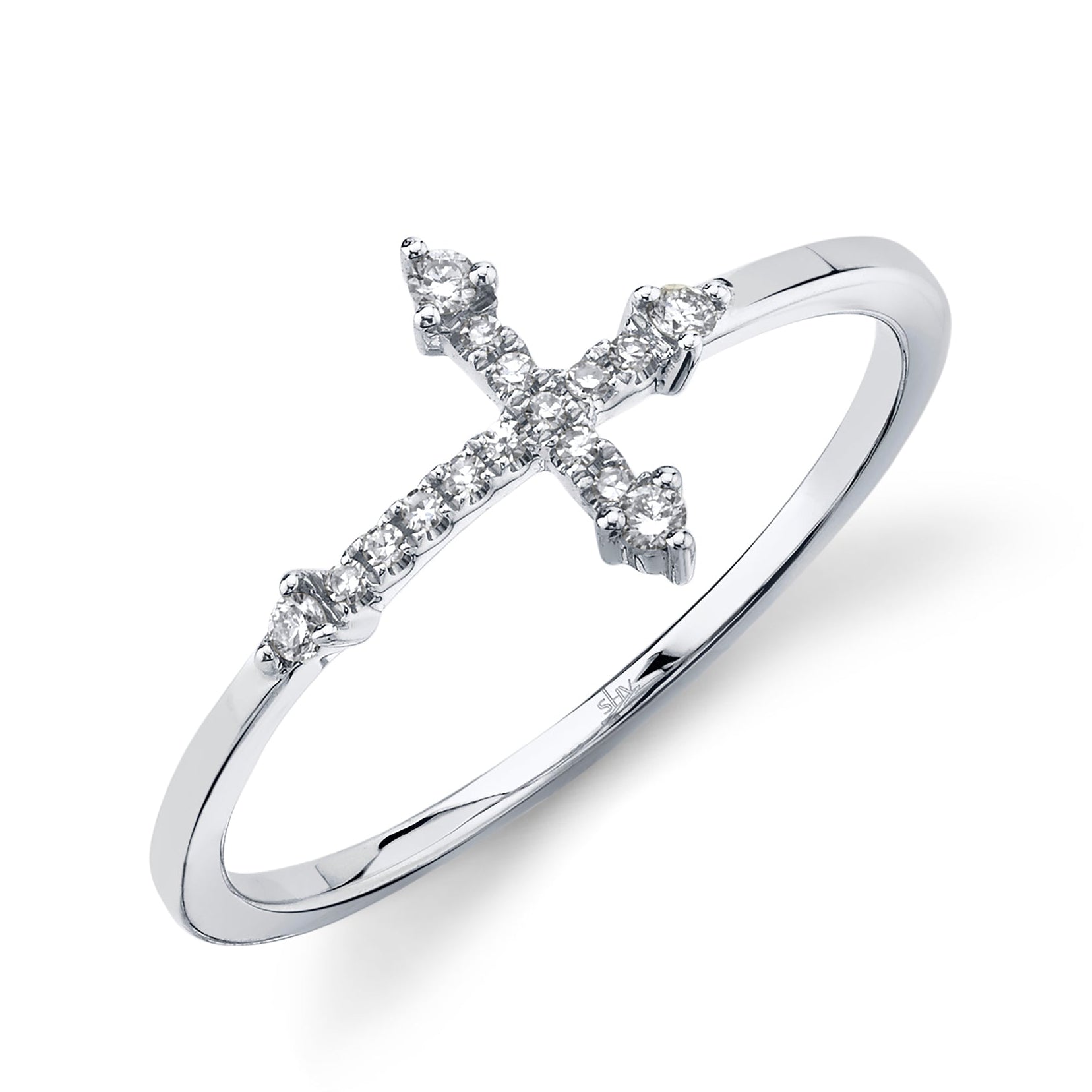 Diamond Cross Ring in 14K White Gold, Size 7