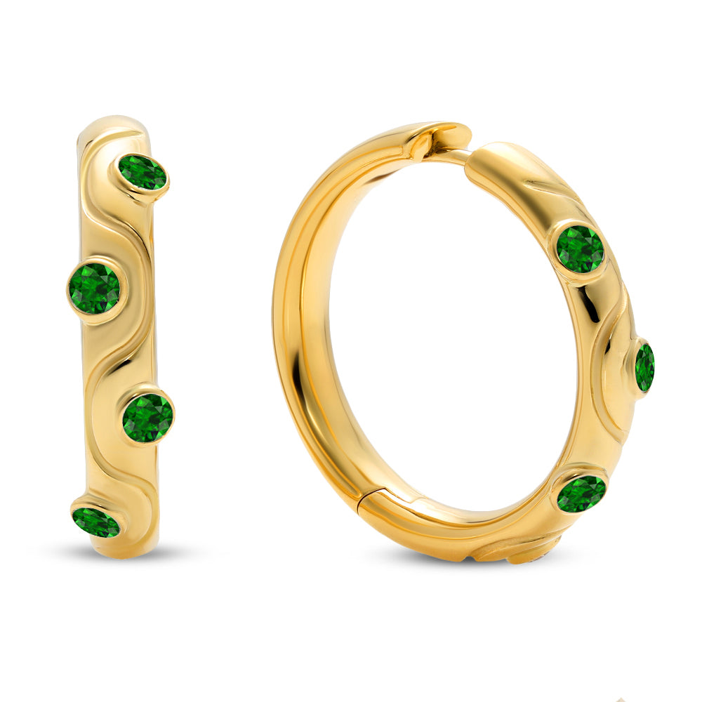 Mark Henry Emerald Riva Crest Hoops in 18K Yellow Gold