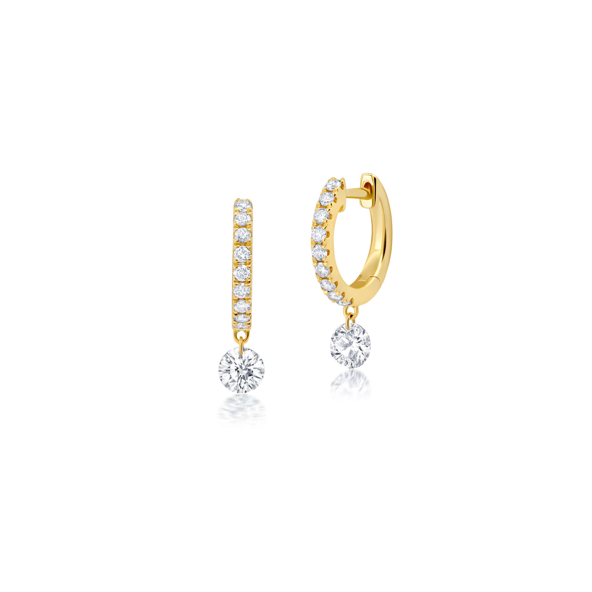Graziela Floating Diamond Huggie Hoop Earrings in 18K Yellow Gold