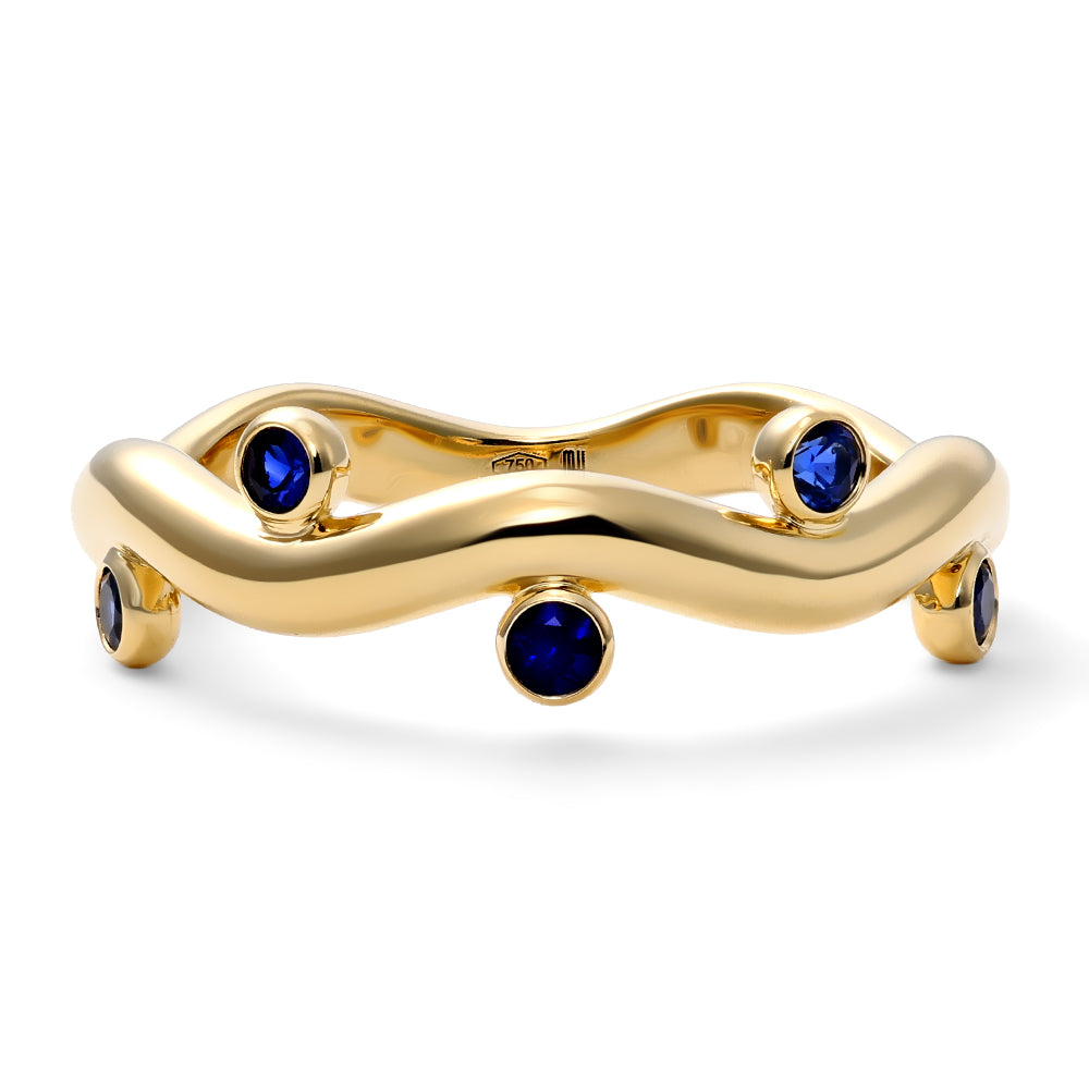 Mark Henry Sapphire Riva Wavy Ring in 18K Yellow Gold, Size 7