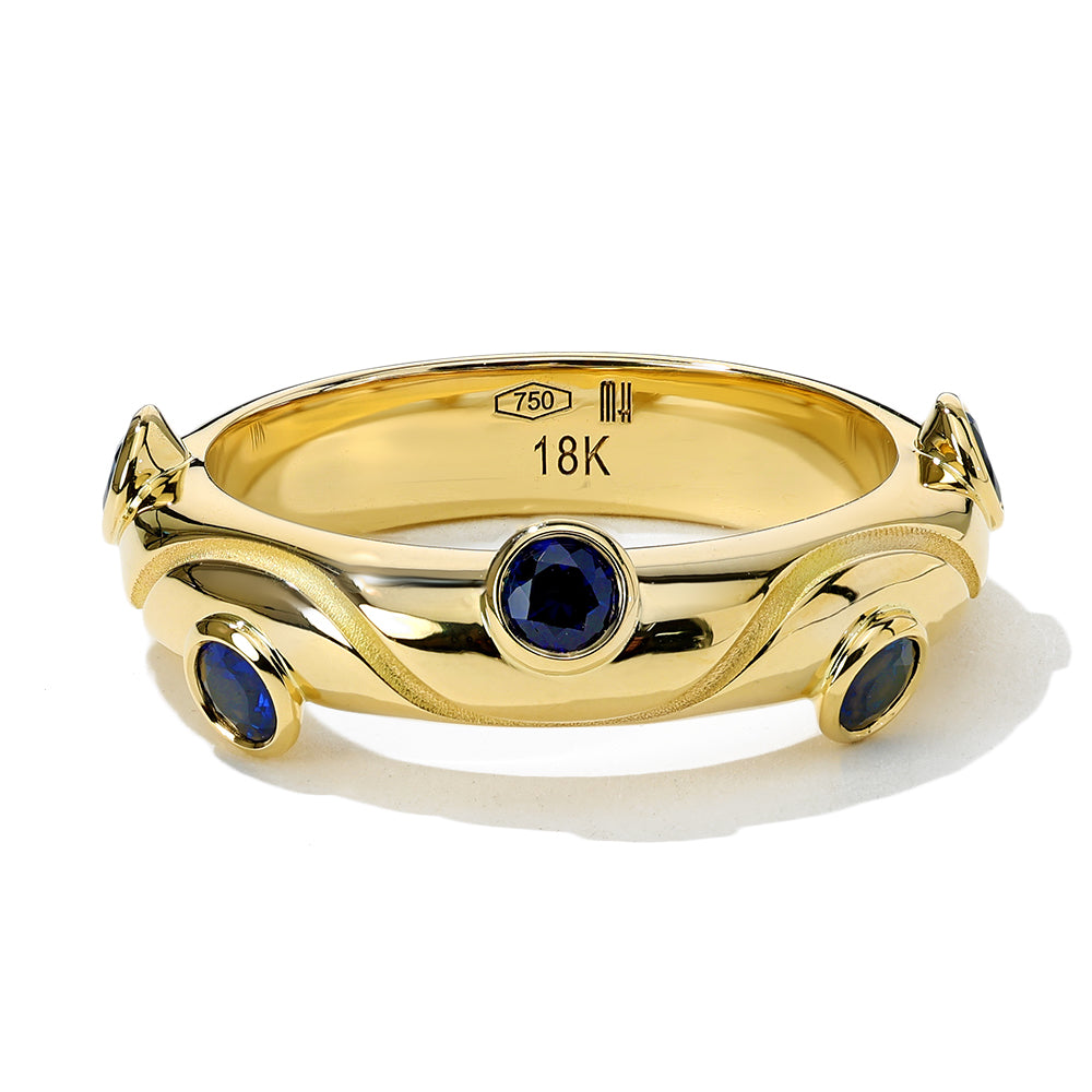 Mark Henry Sapphire Riva Crest Ring in 18K Yellow Gold, Size 7