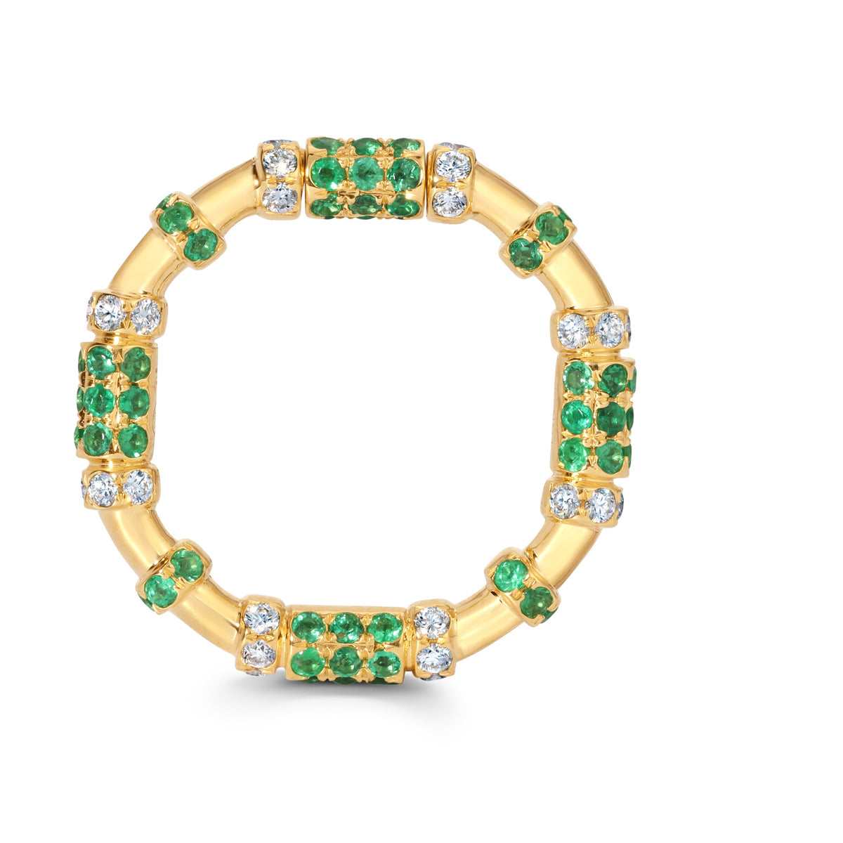 Graziela Emerald & Diamond Cavaletti Ring in 18K Yellow Gold, Size 7