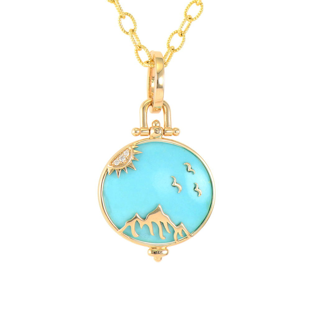 Three Stories Wild Fire Horse Pendant in 14K Yellow Gold