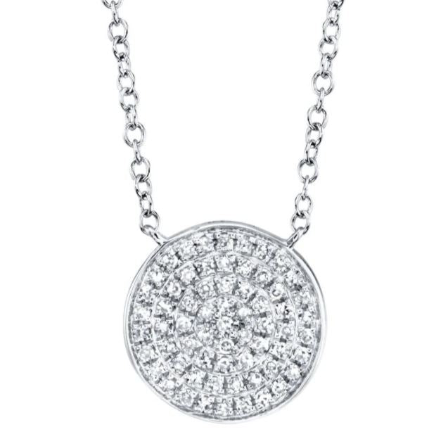 Pave Diamond Circle Pendant Necklace in 14K White Gold
