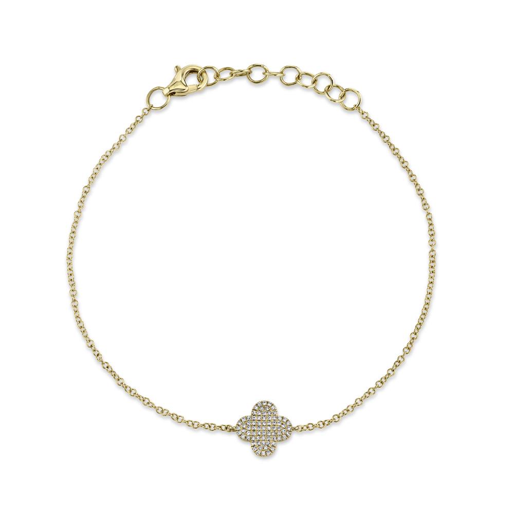 Pave Diamond Clover Bracelet in 14K Yellow Gold