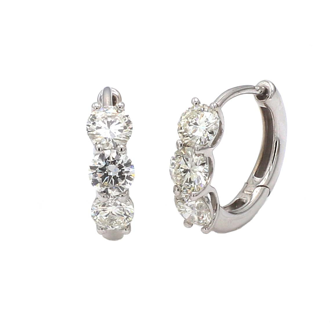 White gold hoop earrings with diamonds on white background