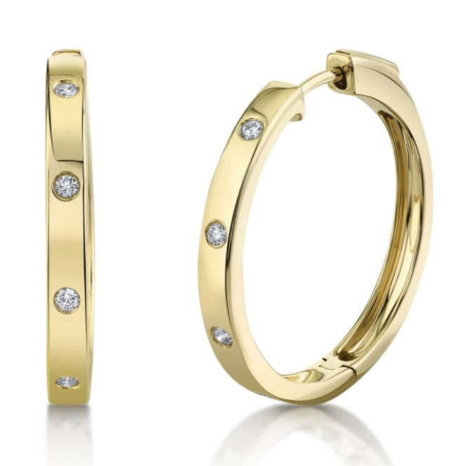 Flush Set Diamond Hoop Earrings in 14K Yellow Gold