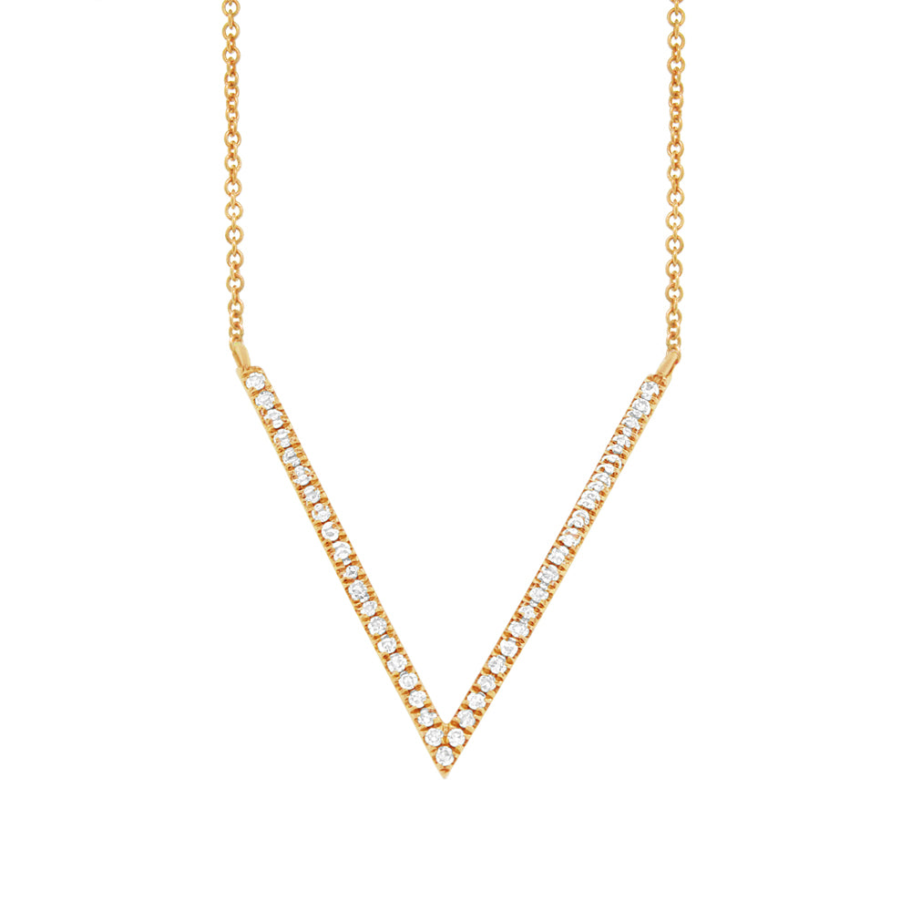 V Diamond Pendant Necklace in 14K Yellow Gold