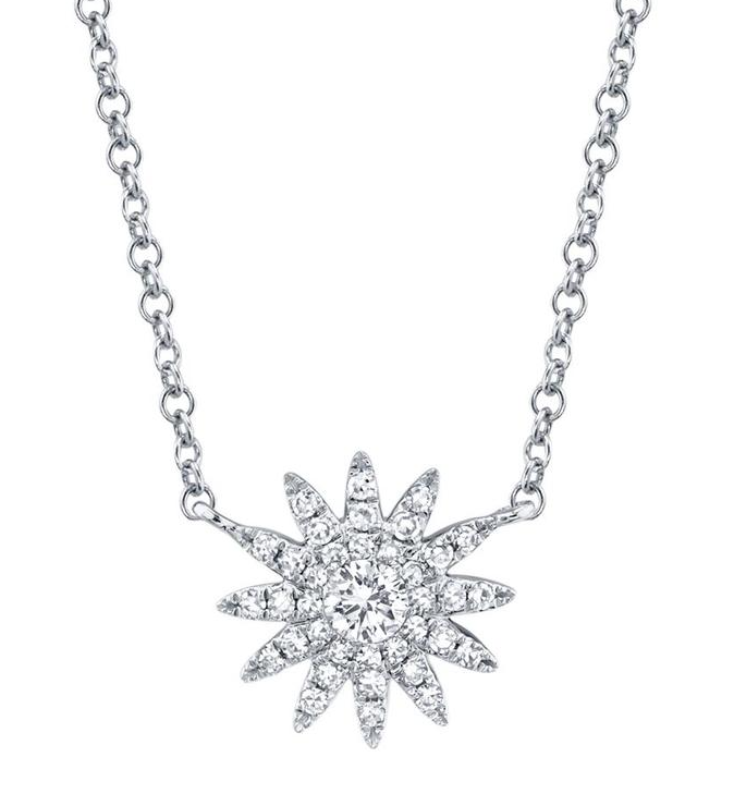 Diamond Sunburst Pendant Necklace in 14K White Gold