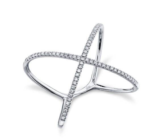 Diamond X Ring in 14K White Gold, Size 8