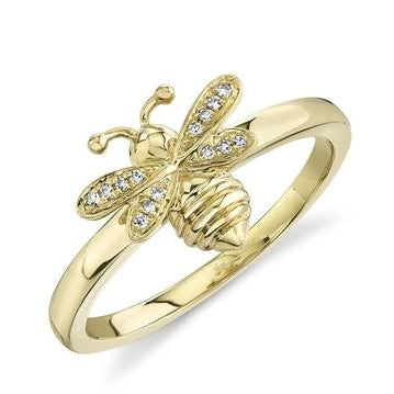 Diamond Bee Ring in 14k Yellow Gold, Size 7