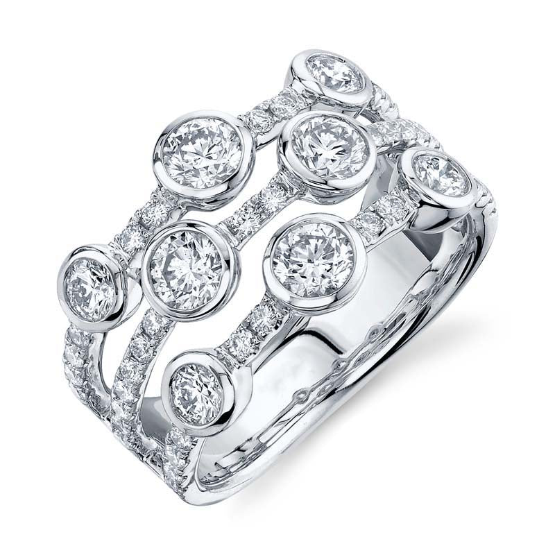 Lauren Multi Row Bezel Set Diamond Ring in 14K White Gold, Size 6