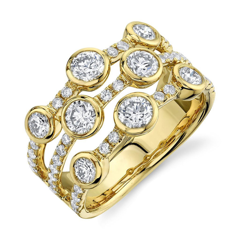 Lauren Multi Row Bezel Set Diamond Ring in 14K Yellow Gold, Size 7