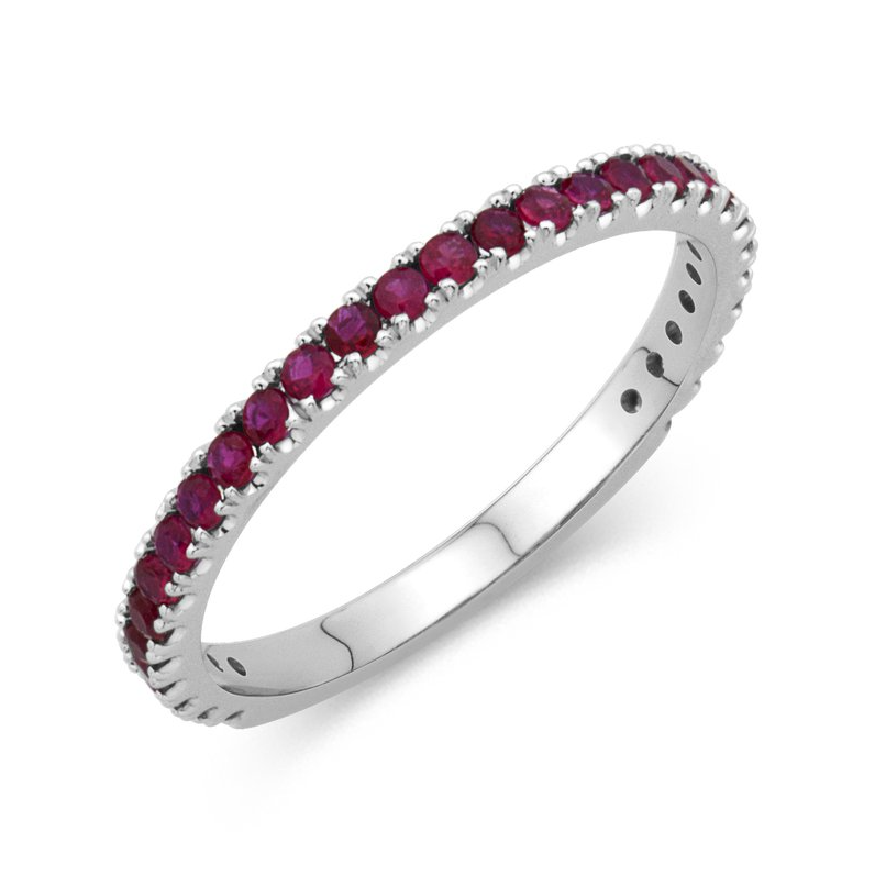 Ruby Pave Ring in 14K White Gold, Size 6.5