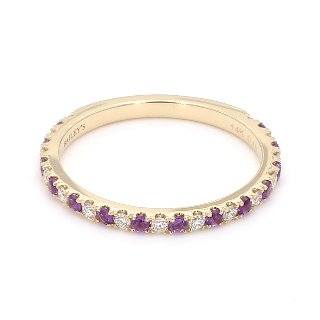 Alternating Amethyst Diamond Ring in 14K Yellow Gold, Size 6.5