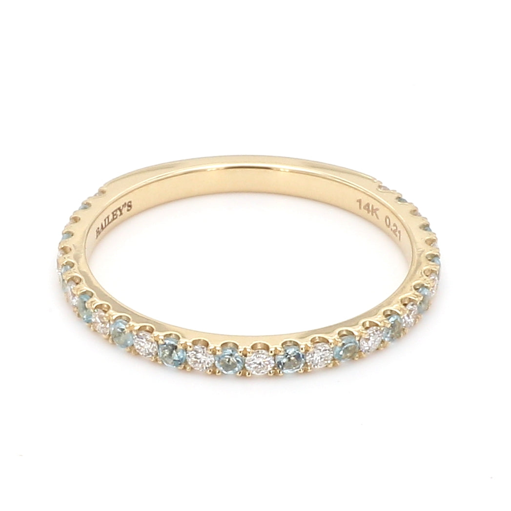Alternating Blue Topaz Diamond Ring in 14K Yellow Gold, Size 6.5