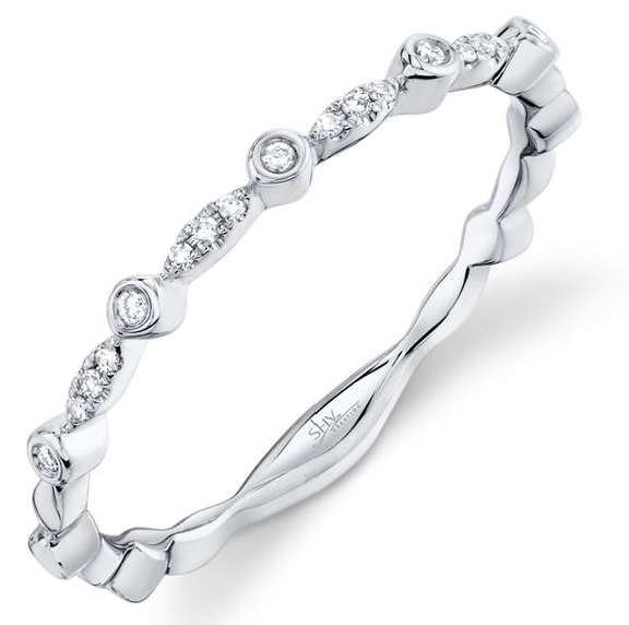 Alternating Bezel & Pave Diamond Ring in 14K White Gold, Size 7