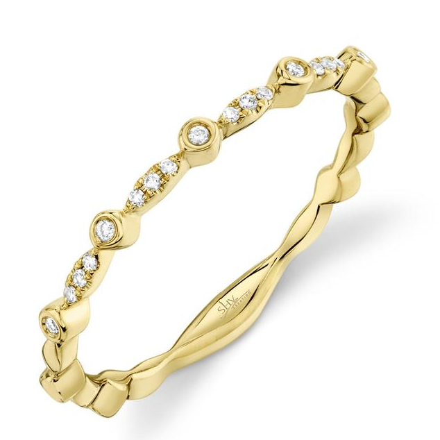 Alternating Bezel & Pave Diamond Ring in 14K Yellow Gold, Size 7